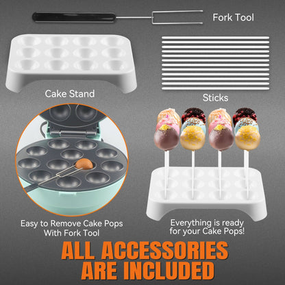 Cake Pop Maker Machine 12-Cavity 1.6 Inch, Electric Cake Pop Set with Flip-Over Even Heating Design