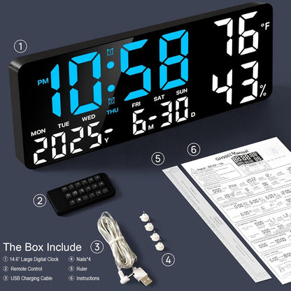 Large LED Wall and Desk Clock with Nine Display Checkouts, Calendar, Temperature and Humidity Readouts