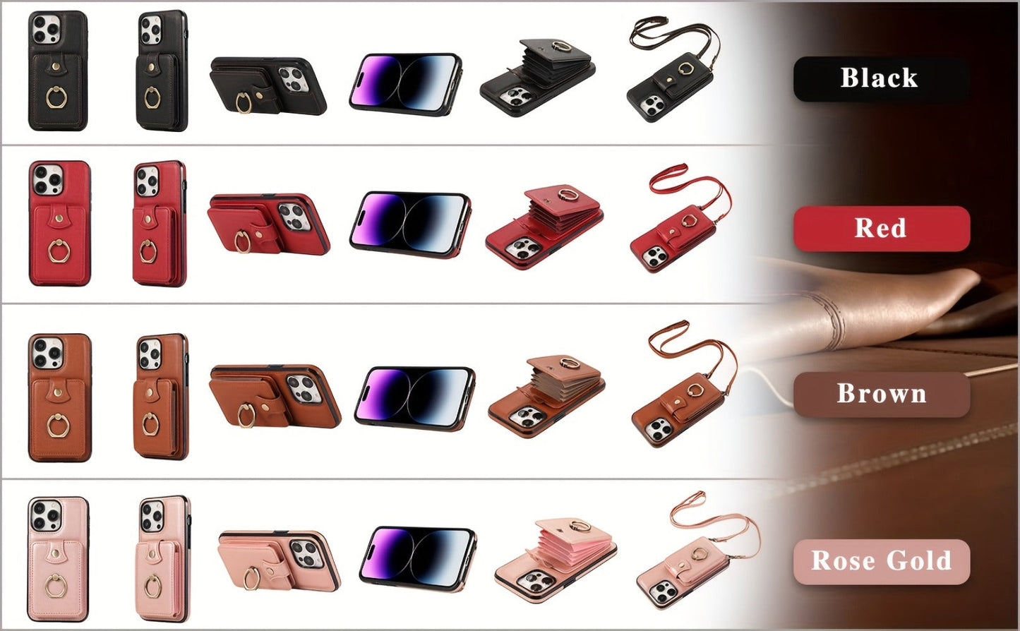 Phone Case Wallet with 2-3 Card Holder and Fold-Out Kickstand for Selected iPhone 12-16 Model Options
