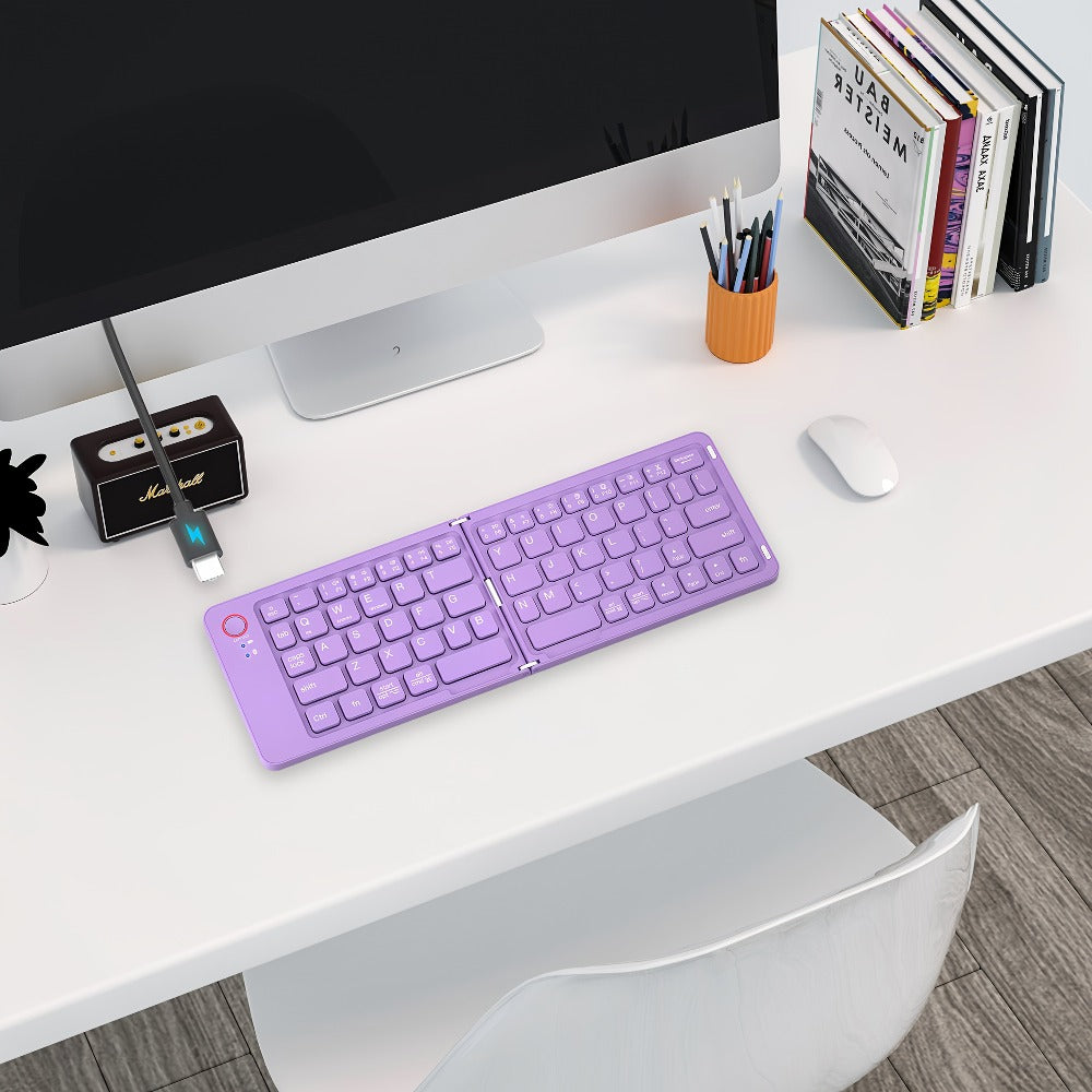 Double-Fold Pocket Bluetooth Keyboard Rechargeable Ultra- Travel Wireless Keyboard Compatible for an Everyday Personal Care Routine