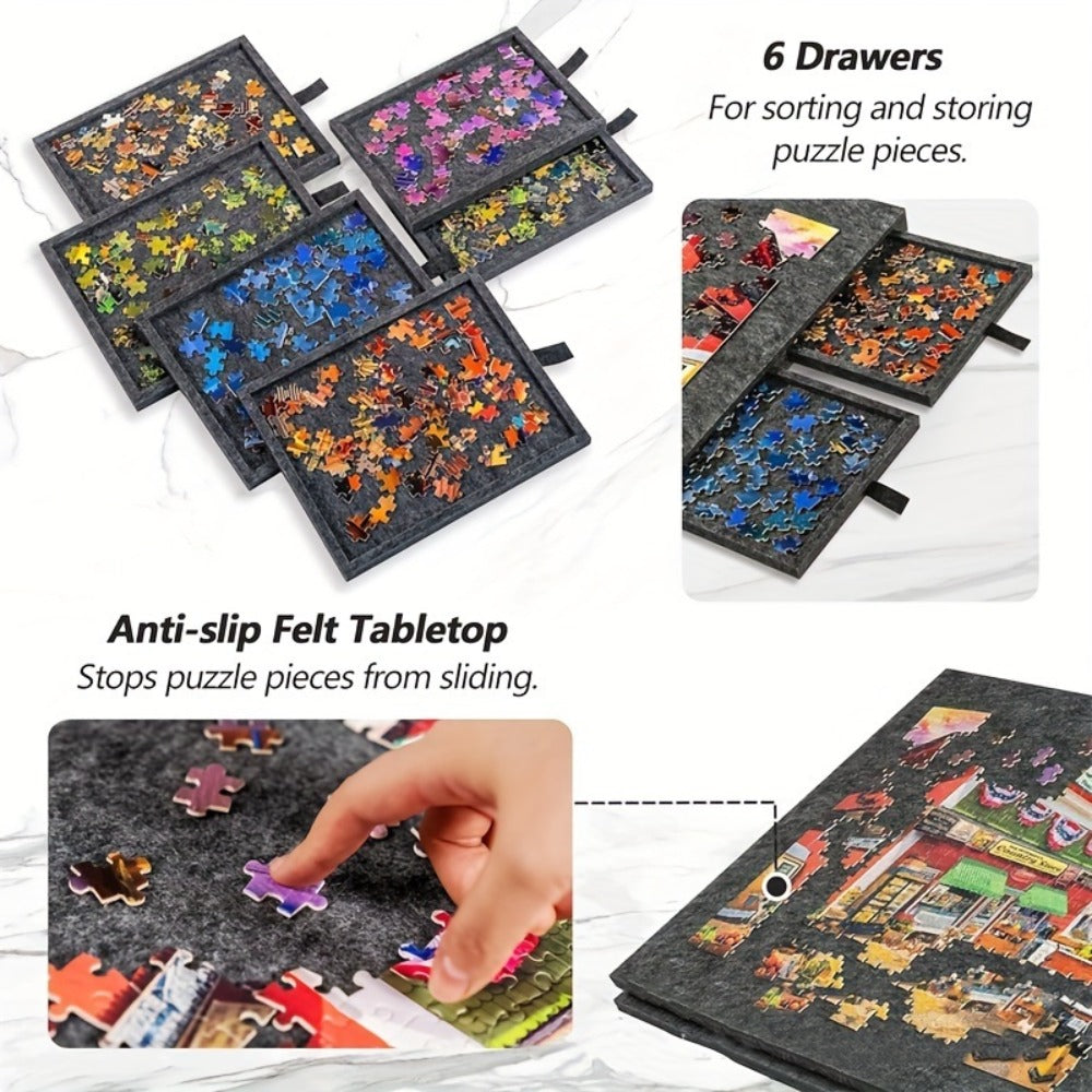 Large Puzzle Board for 1000 Piece Puzzles with 6-Drawer Sorting System, Foldable Jigsaw Table with Built-In Stand