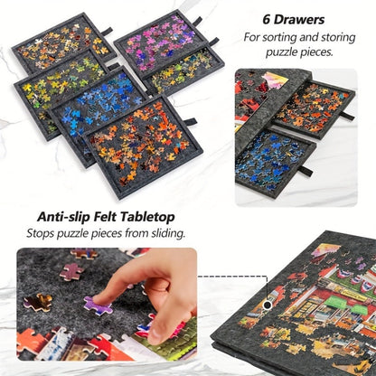 Large Puzzle Board for 1000 Piece Puzzles with 6-Drawer Sorting System, Foldable Jigsaw Table with Built-In Stand