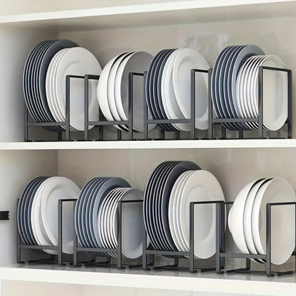 Four-Piece Black Dish Rack Set with Individual Plate Holders for Cabinets, Shelves or Kitchen Countertops