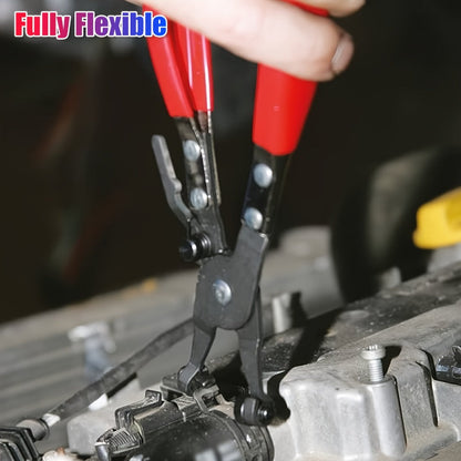 Two-Piece Hose Clamp Pliers Set with Flat and Angled Swivel Jaws, Red Handles and Pictured 22 cm Length