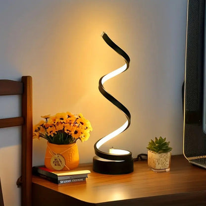 Dimmable Spiral Table Lamp with Touch Control & USB-C Charging Port, 3-Way Brightness Bedside Nightstand Lamp