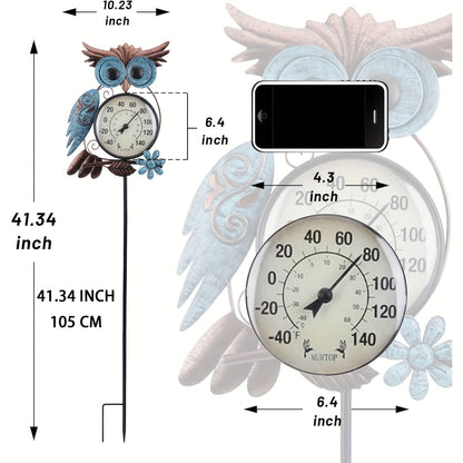 Garden Stake Thermometer 42 Inch Metal Owl Outdoor Wall Thermometer IPX4 Waterproof Patio Yard Decor Art Stake
