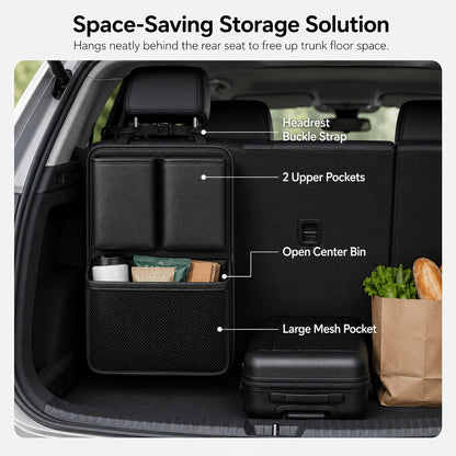 Car Trunk Organizer, Foldable PU Leather Multi-Pocket Bag with Bottle Slots, Adjustable Straps and 1- or 3-Piece Options