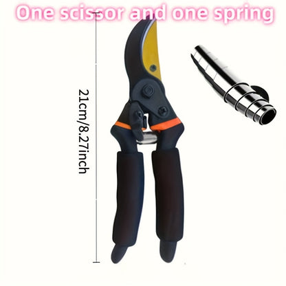 Hand Pruning Shears Set with Black-and-Orange Handles, Replacement Spring and 21cm Pictured Length