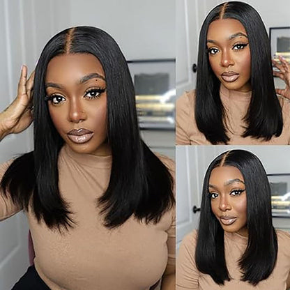 Human Hair Bob Wig for Women, 5x1 T Part Lace Front, Brazilian Straight Middle Part, 180% Density