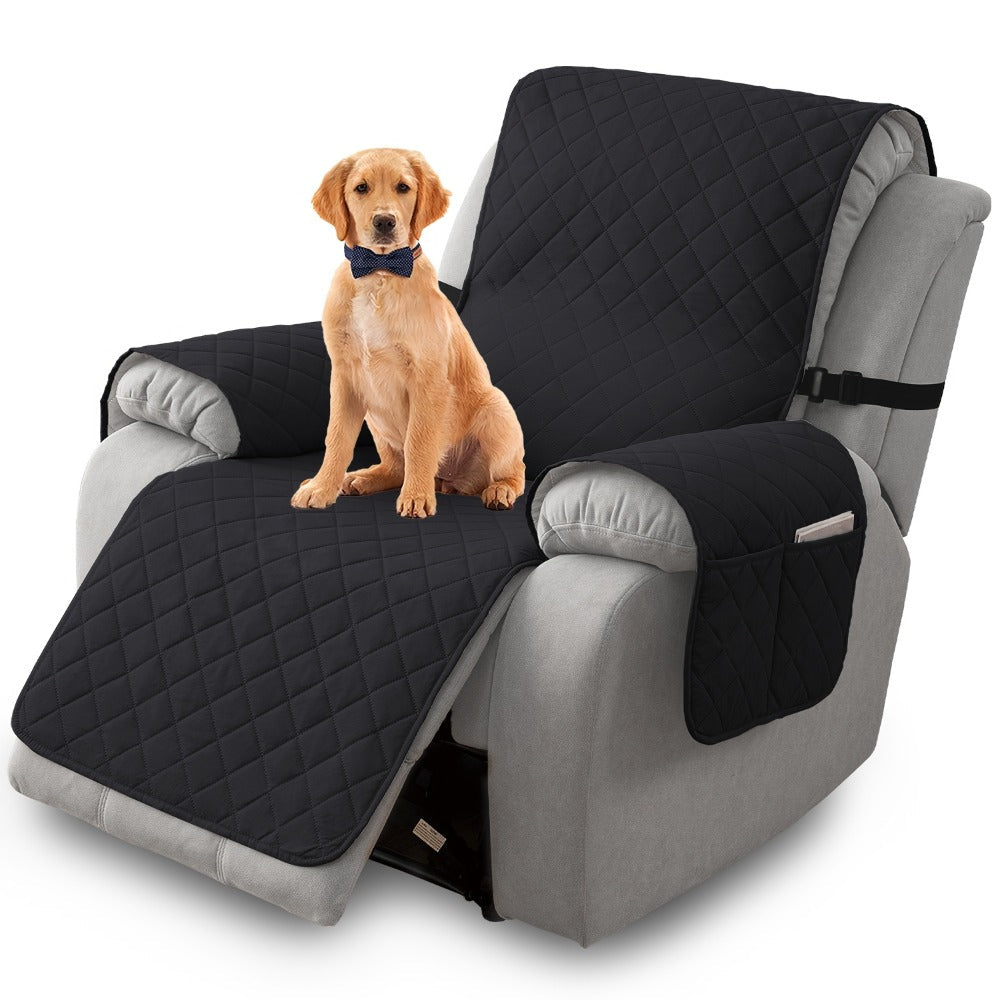One-Piece Quilted Recliner Chair Cover with Wide Arm Wings, Back Strap and Eight Color Options