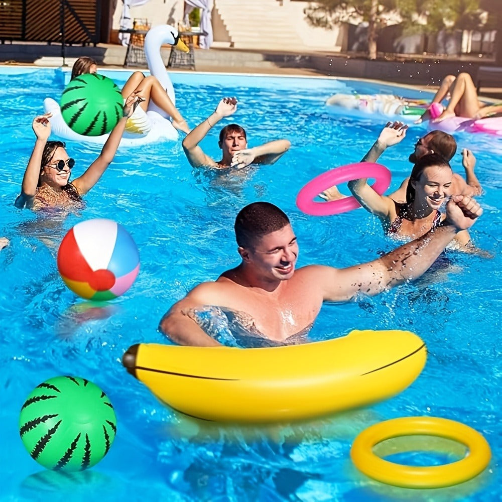 Hawaiian Luau Inflatable Party Decorations 10-Piece Set – 2 Palm Trees, 2 Flamingos, 4 Beach Balls, Parrot & Banana