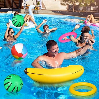 Hawaiian Luau Inflatable Party Decorations 10-Piece Set – 2 Palm Trees, 2 Flamingos, 4 Beach Balls, Parrot & Banana