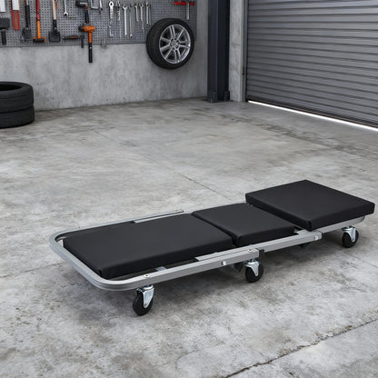 Rolling Mechanic Creeper Stool 300 lb – Foldable Z-Shape 3-in-1 Crawler Seat & Sliding Work Stool with 6 Swivel Casters