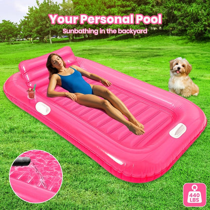 Inflatable Pool Lounger Sunbed for Adults 84"x47", 2-in-1 Tanning Float with Cup Holders, Removable Headrest & Handles