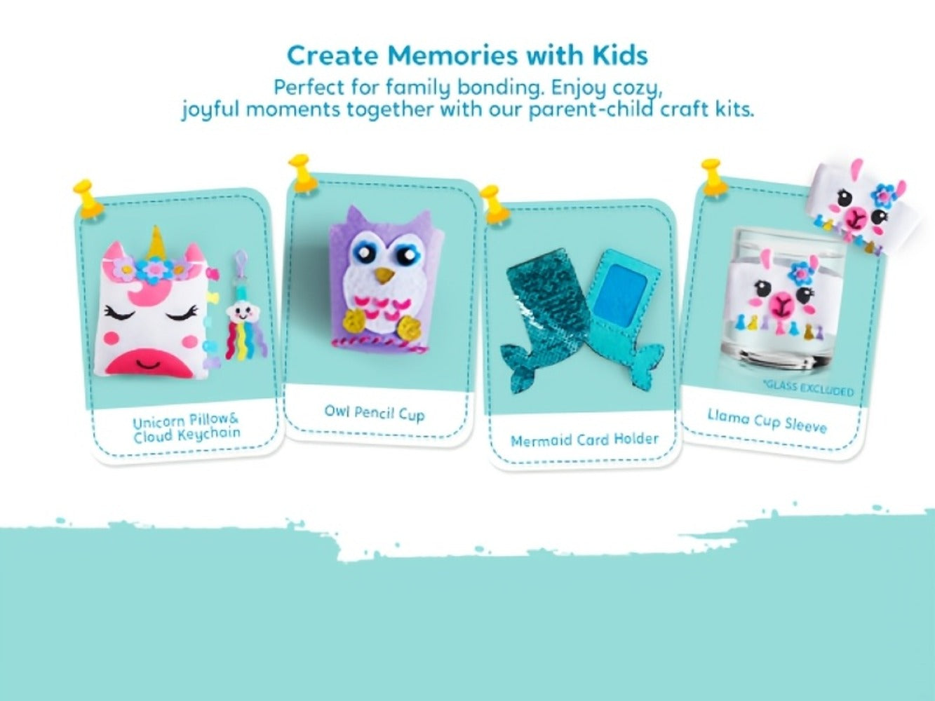 Kids Sewing Kit for Beginners 7 Felt Craft Projects, Pre-Punched Holes Safe Needles Mini Pillow Keychain Card Holder Cup Sleeve