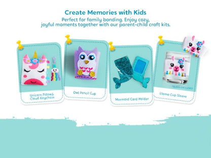 Kids Sewing Kit for Beginners 7 Felt Craft Projects, Pre-Punched Holes Safe Needles Mini Pillow Keychain Card Holder Cup Sleeve