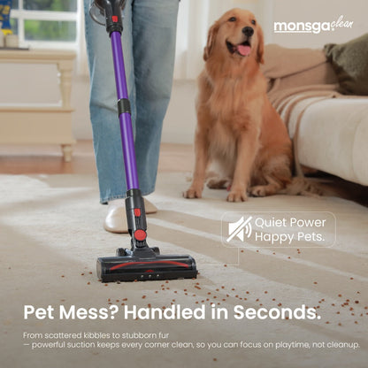 Cordless Vacuum Cleaner 46KPA Powerful Suction Detachable Battery Anti-Tangle V-Shaped Brush for Entryways, Bedrooms and Living Spaces