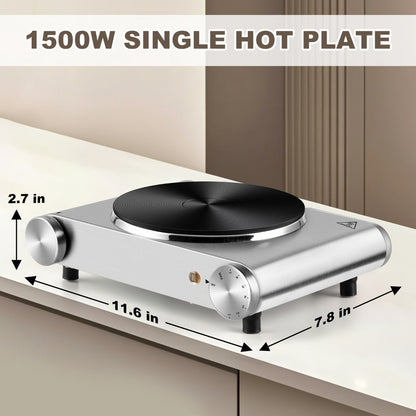 Hot Plate Electric Burner with Temperature Control, Dual Size Coil Burners 7.4in & 6.1in, Countertop Electric Stove for Daily Cooking
