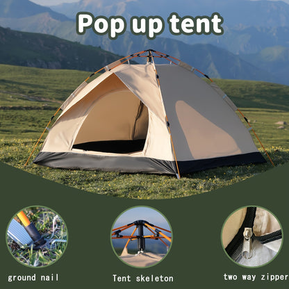 Camping Tent 4-Person Automatic Quick-Open with Two Doors and Earth-Yellow Model Options for Outdoor Camp Setup