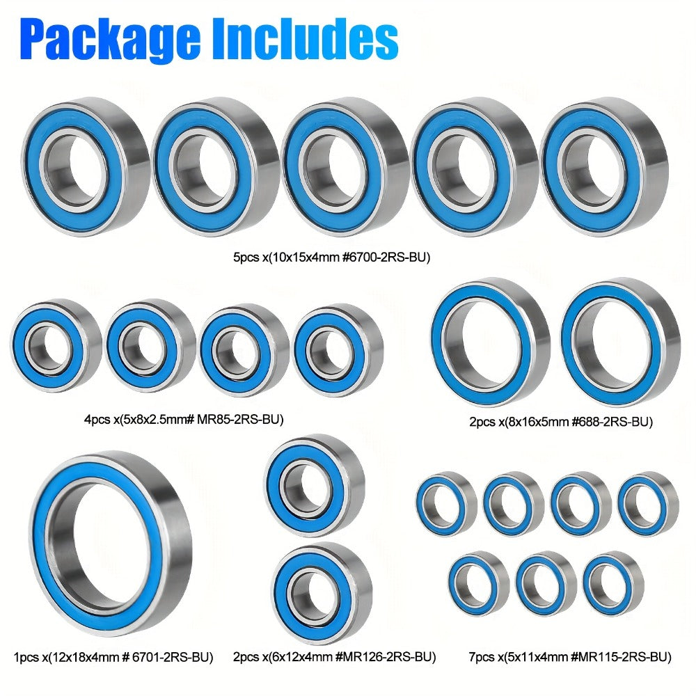 RC Ball Bearing Set 21pcs for Traxxas Slash 4x4 Stampede 4WD VXL 1/10 Scale – Alloy Steel Sealed Bearings Upgrade Kit Reduce Friction Boost