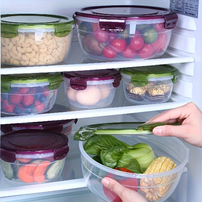 Food Storage Container Refrigerator Set with Three or Four Round Boxes, Flip Lids and Nested Capacities
