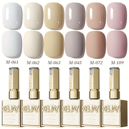 Gel Nail Polish 6-Color Gentle White Set with Milk-Tea, Cherry-Blossom Pink and Soft Shades for UV/LED Soak-Off Cure