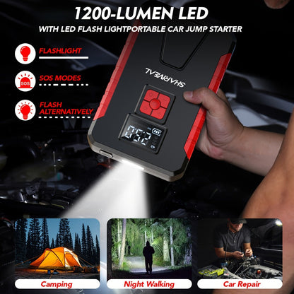 Portable Jump Starter with Air Compressor – 15000A-19000A Peak 350PSI 12V 17-in-1 Car Battery Jump Starter, Digital Display