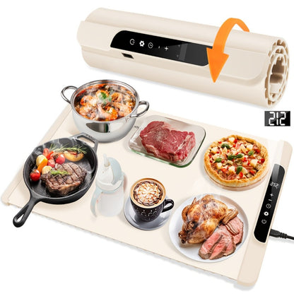 Electric Food Warming Pad Silicone 3 Temperature Levels Timer Foldable Full Surface Rapid for Home Cooking, Dining and Outdoor Meals