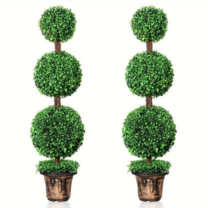 Artificial Boxwood Topiary Tree 2 Pack 3ft 4ft Faux Topiary Ball Tree Potted Plant for Front Door Porch Living Room Indoor Outdoor Decor