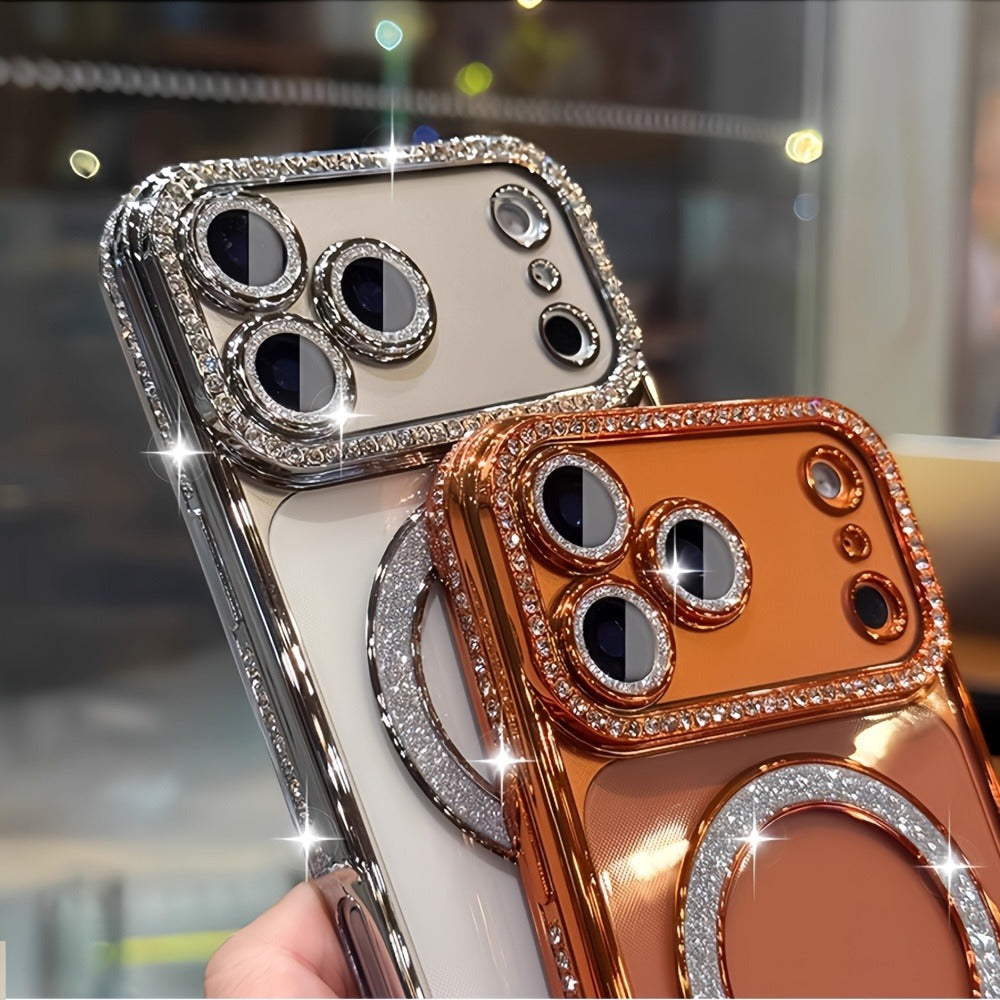 Phone Case Rhinestone Side Cover for iPhone 16e in Silver, Gold, Bright Pink or Orange Color Options
