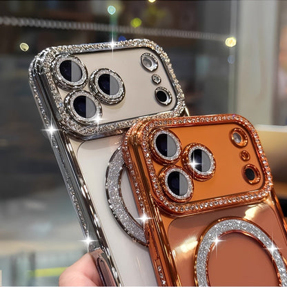 Phone Case Rhinestone Side Cover for iPhone 16e in Silver, Gold, Bright Pink or Orange Color Options