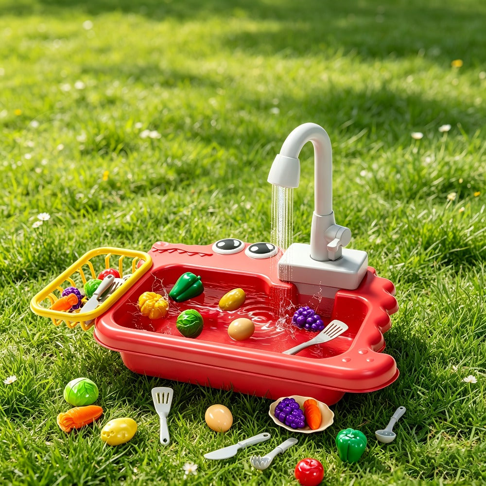 Kids Play Sink Toy with Running Water, Water Cycle System Pretend Play Dishwasher Kitchen Sink for Toddlers Boys & Girls