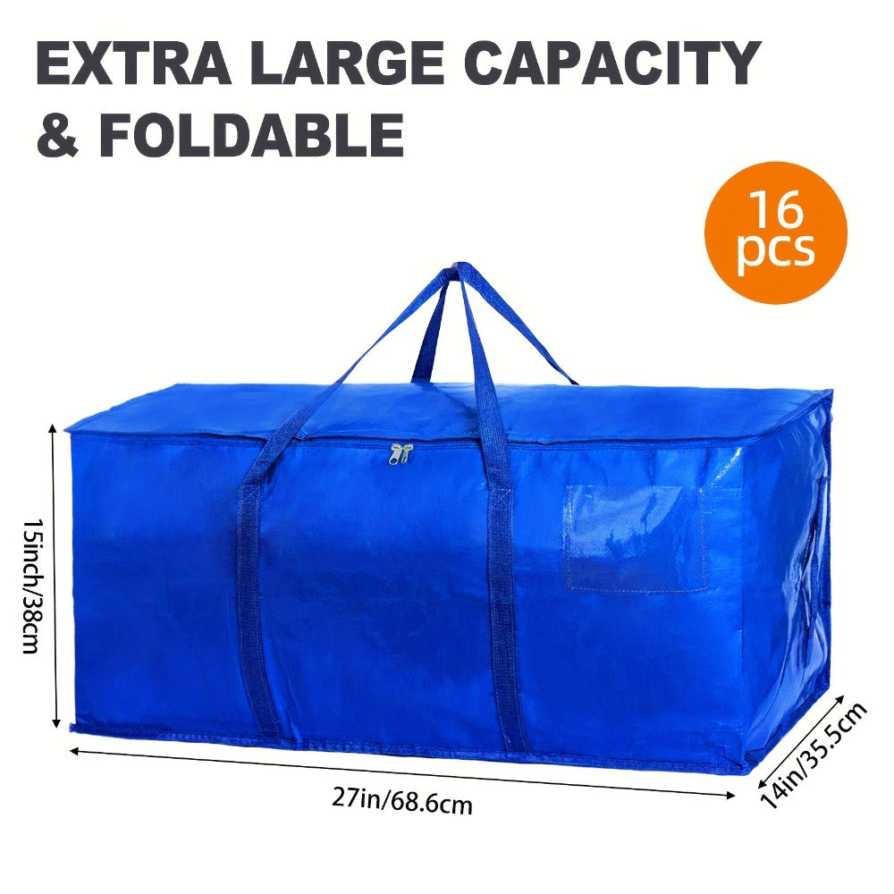 Storage Bag Set, Blue Extra-Large Moving Organizers in 6-Piece 26.42-Gallon or 16-Piece Options with Zippers and Handles