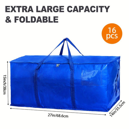 Storage Bag Set, Blue Extra-Large Moving Organizers in 6-Piece 26.42-Gallon or 16-Piece Options with Zippers and Handles