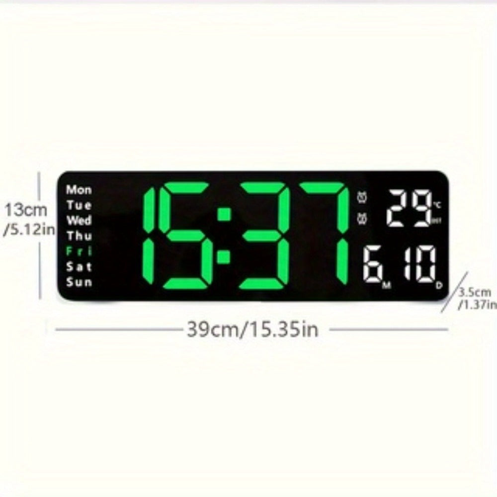 Large Digital Wall Clock 16 Inch LED Color Display, Smart Auto-Dimming 10-Level Brightness, Time Temperature Humidity Monitor