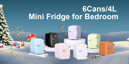 Mini Fridge 4 Liter 6 Cans - Thermoelectric Cooler and Warmer, 110V AC & 12V DC Portable Small Refrigerator for Bedroom