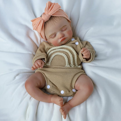 Reborn Baby Doll 20-Inch Sleeping Soft Cloth Body with Striped Outfit, Bow Headband and Feeding Accessories