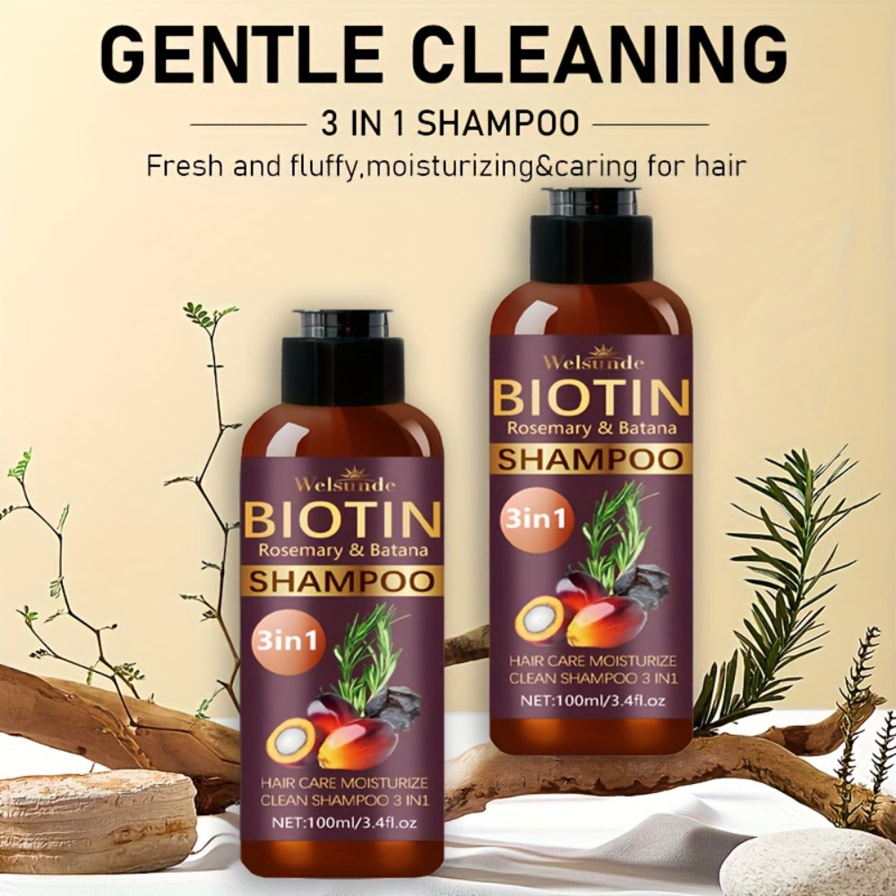 Biotin & Batana Oil Shampoo 2-Pack with Rosemary Extract – 3-in-1 Deep Moisture, Scalp Revitalizer & Damaged Hair Repair