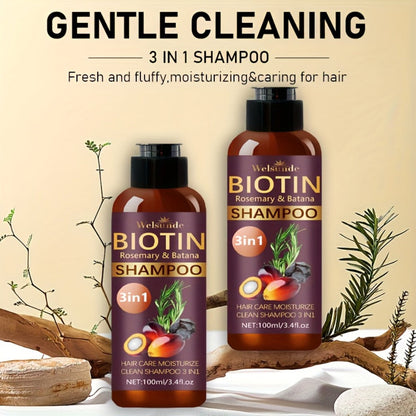 Biotin & Batana Oil Shampoo 2-Pack with Rosemary Extract – 3-in-1 Deep Moisture, Scalp Revitalizer & Damaged Hair Repair