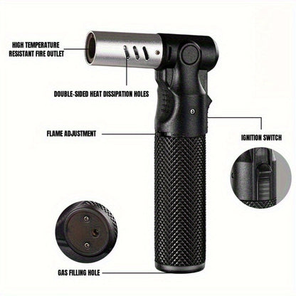 Angled-Nozzle Torch Lighter with Knurled Cylindrical Grip, Standing Body and Three Finish Options