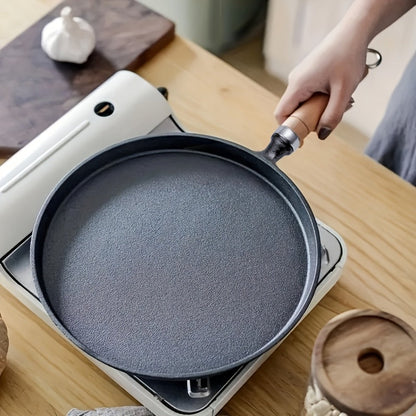 Mini Cast Iron Frying Pan 4.7 Inch with Wooden Handle for Omelets Pancakes Crepes for Home Cooking, Dining and Outdoor Meals