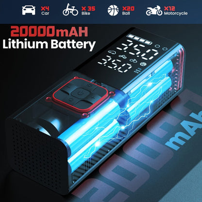 Portable Tire Inflator Air Compressor - 160 PSI 20000mAh Cordless Tire Pump 4X Faster with LED Light for Car