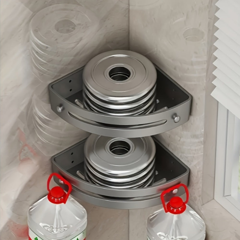 Corner Shower Caddy Organizer 2pcs – 2-Tier No-Drill Wall-Mounted Bathroom Shelf Rack with Adhesive Mounts