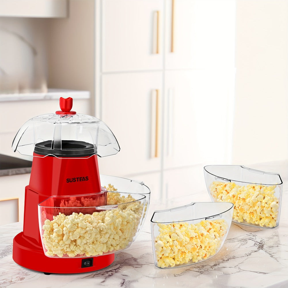 Hot Air Popcorn Maker with 4 Bowls, Oil-Free Electric Popcorn Machine 95% Pop Rate Ready in 3 Min