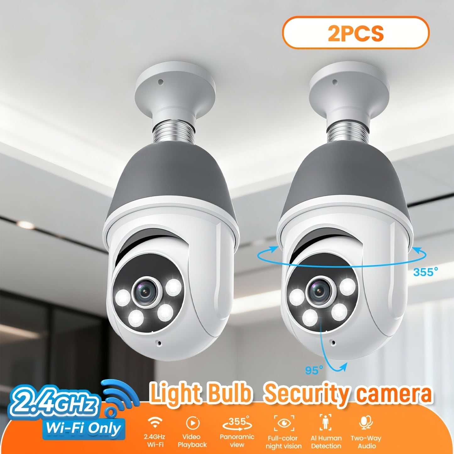 AI Auto Tracking Security Camera 360° Panoramic 1920P, Infrared Night Vision Two-Way Audio 2.4GHz USB Charging
