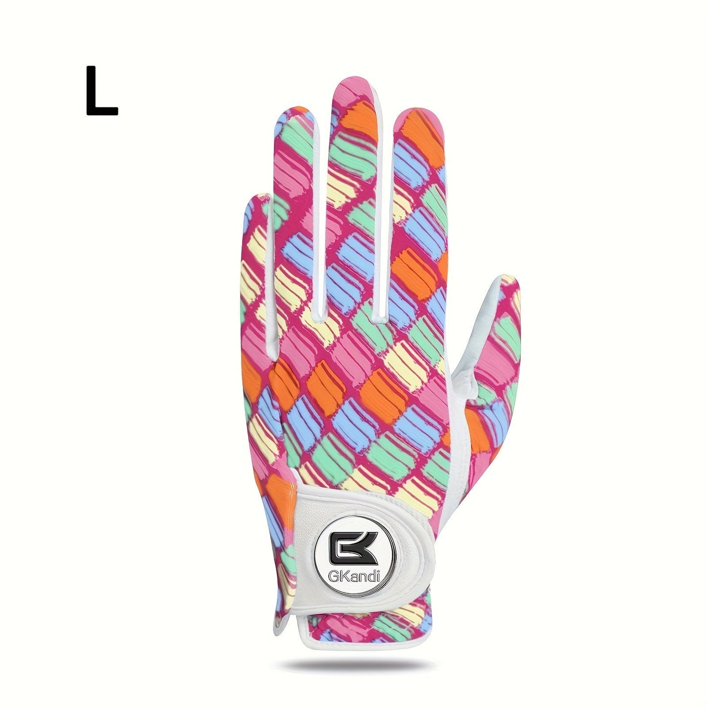 Women's Golf Gloves Left Hand with Ball Marker – All-Weather Grip Leather Golf Glove for Ladies Right-Handed Golfers, Colorful Design