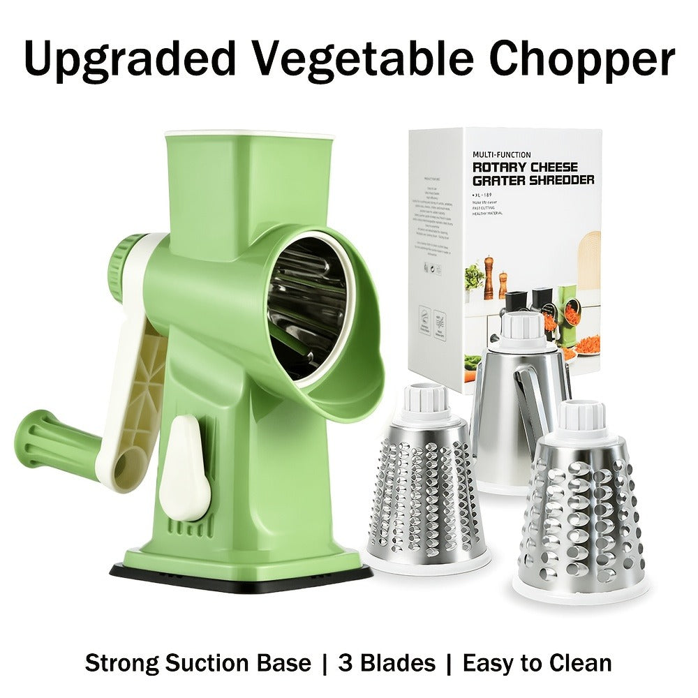 Rotary Vegetable Chopper Cheese Grater 5 Interchangeable Drum Blades Suction Base Handle for Cheese Vegetables Nuts Slicing Shredding
