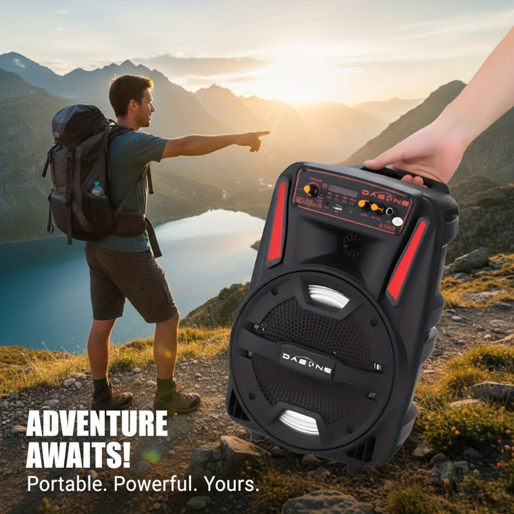 8-Inch Bluetooth Party Speaker with LED Lights & Wired Microphone, TWS Stereo Bass Boost, FM Radio
