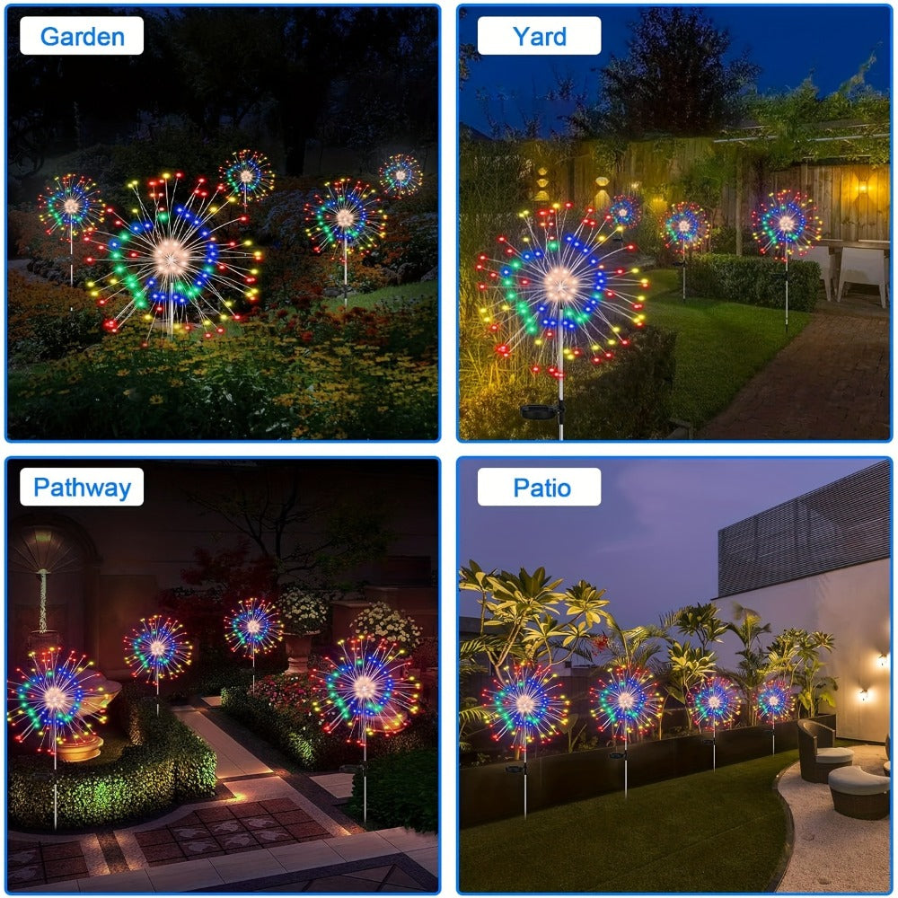 Solar Garden Lights Firework Stakes with 60-420 LEDs, 8 Modes, Flexible Copper Wire and Color Options