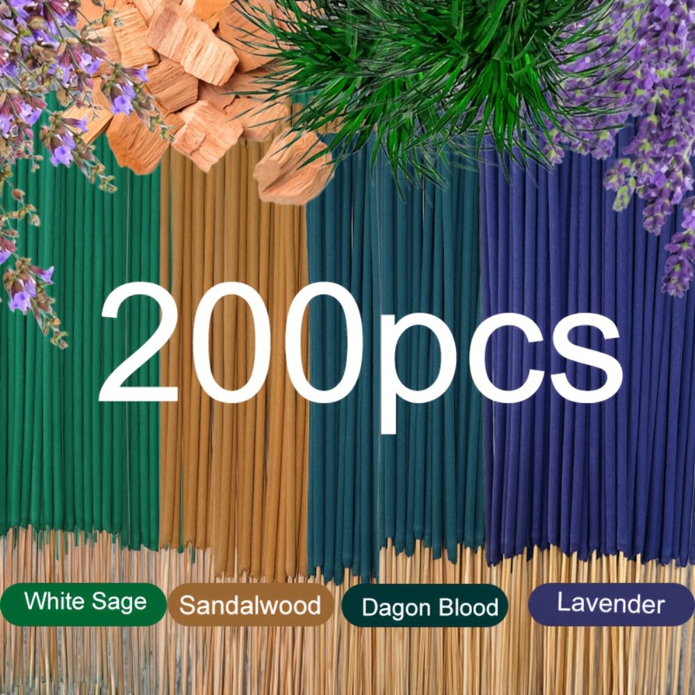 Incense Sticks 200pcs Aromatherapy Incense Set 4 Scents for Meditation Yoga Purification Home for Entryways, Bedrooms and Living Spaces